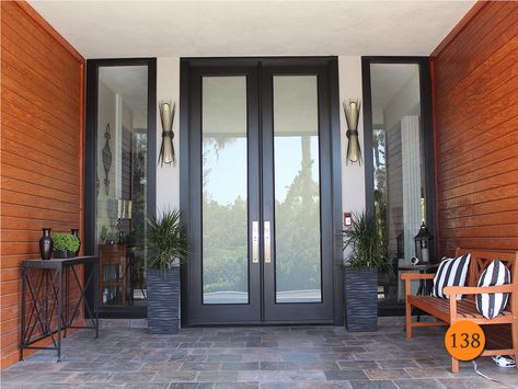 8 Foot Entry Doors (96″ Tall) – Fiberglass | Todays Entry Doors 8 Foot Doors, Modern Double Door, Glass Entry Door, Doors Garden, Mid Century Remodel, Entry Door Designs, Wood Fence Design, Double Doors Exterior, Gate Wall Design