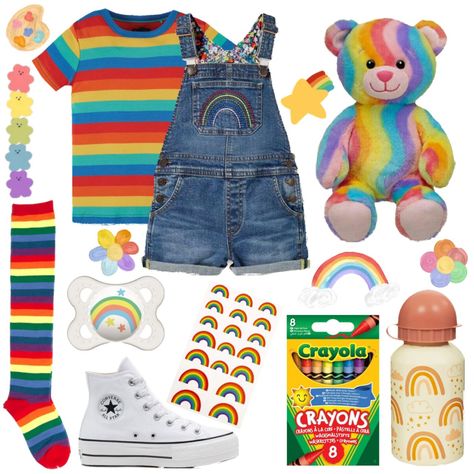 Baby Core Outfit, Little Outfits Sfw, Age Regressing Outfits, Little Outfits Space, Age Regregression Outfit, Childcore Aesthetic Outfit, Rainbow Core Outfit, Littlespacecore Outfits, Rainbow Outfit Aesthetic