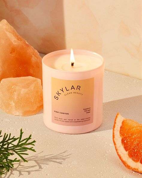 Pink Canyon, Candle Photography Ideas, Candle Photoshoot, Mood Candles, Citrus Candle, Candle Quotes, Orange Candle, Spring Candles, Candles Photography