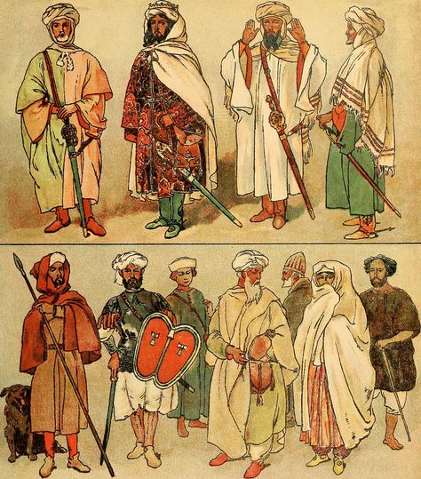 Clothing of al-Andalus in the 15th century, during the Emirate of Granada Arabian Art, Al Andalus, Medieval Clothing, Historical Art, Book Images, Dark Ages, Andalusia, Medieval Fantasy, Cotton Wool