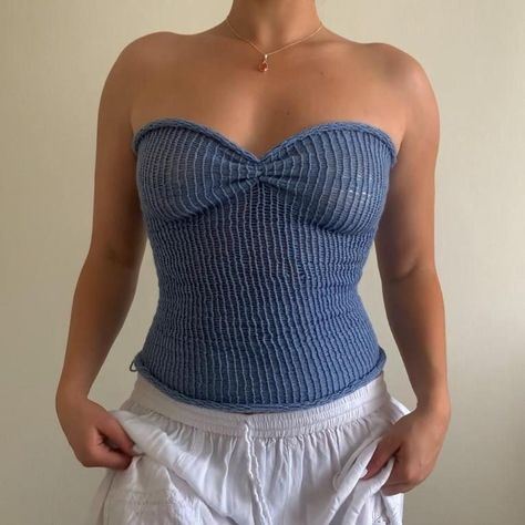 Cutest ribbed distressed handmade knit tube/tank... - Depop Knit Tube Top Pattern, Tube Top Pattern, Tube Tank Top, Crochet Wardrobe, Crochet Tube Top, Knit Tube Top, Handmade Knit, Creative Stuff, Crochet Summer