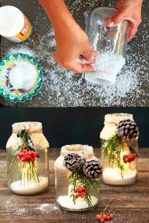 Diy Mason Jar Centerpieces, Easy Mason Jar Crafts Diy, Wonderland Crafts, Jars Decoration Ideas, Easy Mason Jar Crafts, Pine Cone Christmas Tree, Diy Mason Jar, Jar Centerpieces, Cone Christmas Trees