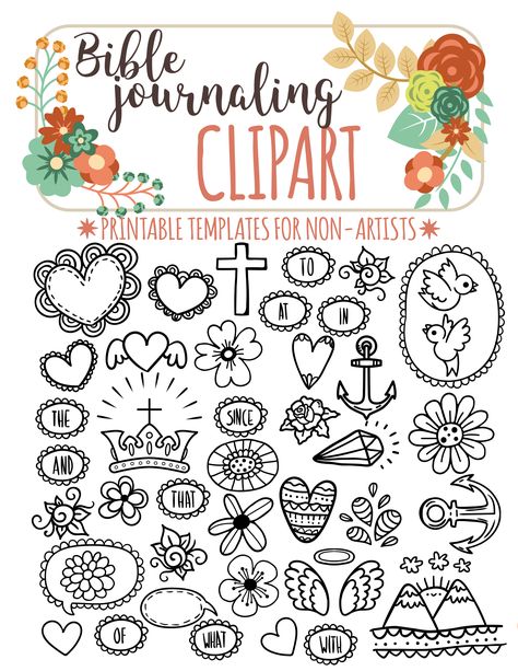 Bible journaling printable clipart for non-artists. Just PRINT & TRACE! Bible Clipart, Journal Clipart, Illustrated Faith Bible, Printable Scripture Art, Bible Journaling Printables, Bible Journaling For Beginners, Bible Journaling Ideas Drawings, Bible Doodling, Bible Journal Notes