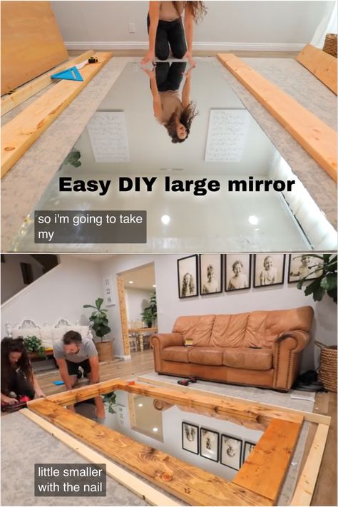 Large Mirror Wood Frame, Wooden Frame For Mirror, Build Mirror Frame, Reframing Large Mirror, Build Frame For Mirror, Large Wood Mirror Bedrooms, Framing A Large Mirror, How To Build A Mirror Frame, Diy Leaning Mirror