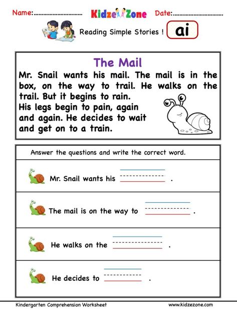 Phonics Reading Comprehension, Ie Sound Phonics Worksheets, Kindergarten Reading Activities Phonics, Long A Worksheets, Kindergarten Comprehension Worksheets, Simple Reading Comprehension, Phonic Reading, Decodable Passages, Word Family Reading