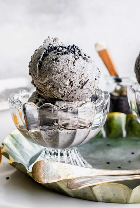 Black Sesame Ice Cream (No-Churn) - Black Sesame Recipes Black Forest Ice Cream, Tooth Cookies, Oreo Smoothie, Vegan Sweetened Condensed Milk, Sesame Ice Cream, Sesame Recipes, Cookies And Cream Ice Cream, Almond Ice Cream, Ice Cream Maker Recipes