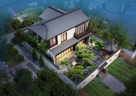 Anime Houses, Traditional Korean House, Japanese Modern House, Asian House, Modern Tropical House, Chinese House, Farmhouse Exterior Design, Japanese Style House, Mansion Designs