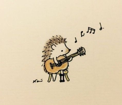 Cute Animal Love Drawing, Cute Hedgehog Art, Porcupine Drawing Cute, Guitar Cute Drawing, Cute Guitar Drawing, Hedgehog Drawings, Happy Drawings, Hedgehog Drawing, Guitar Drawing