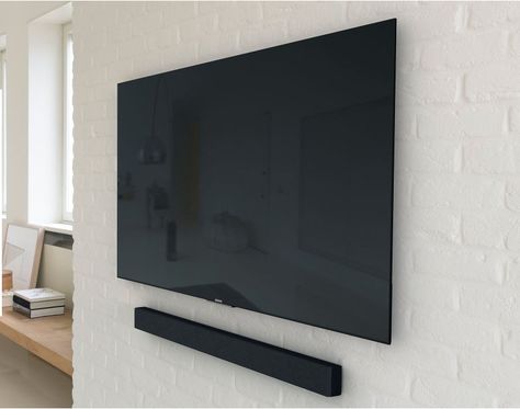 Tv With Sound Bar On Wall Floating, Tv With Sound Bar On Wall, Sound Bar Mounting Ideas, Bar On Wall, Tv With Sound Bar, Sound Bar Mount, Tv Ideas, Tv Mount, Mounted Tv