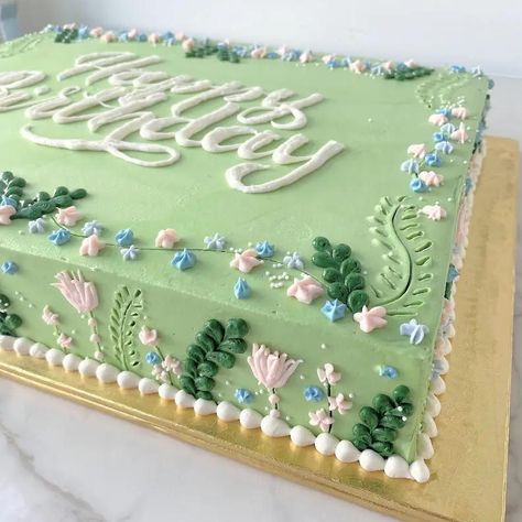 Greenery Cake, Sheet Cakes Decorated, Full Sheet Cake, Peaceful Meadow, Slab Cake, Bolo Vintage, Sheet Cake Designs, Birthday Sheet Cakes, Adult Birthday Cakes