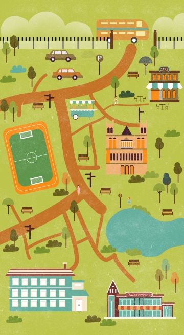 Travel Collage, School Illustration, Campus Map, Catalog Cover, Building Illustration, School Campus, Starting School, Font Illustration, Graphic Design Background Templates