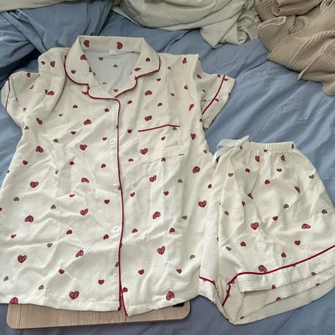 Heart Shaped Style Pajamas. Soft And Comfortable. Brand New In Bag. Never Worn. Comfortable Night Wear, Cute Pjs Silk, Cute Pijamas Coquette, Cute Aesthetic Pjs, Cute Night Suit, Strawberry Pjs, Cute Pajamas Aesthetic, Coquette Pjs, Pj Fits