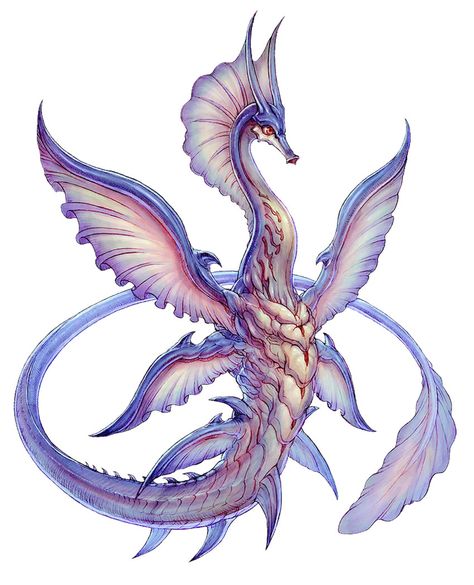 Water Dragon Drawing, Water Dragon Art, Mythical Water Creatures, Game Art Design, Terra Battle, Tiamat Dragon, Mythical Sea Creatures, Water Dragon, Creature Drawings