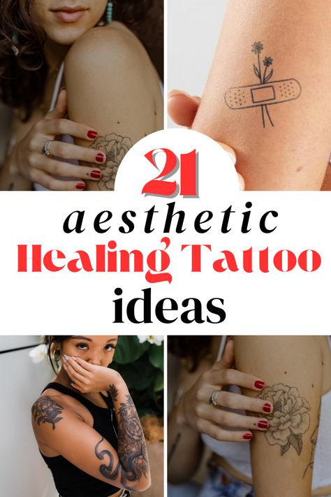 healing tattoo ideas for body mind and soul and spiritual healing Tattoos With Healing Meaning, Tattoo Healing Ideas, Heal Symbol Tattoo, Heal Word Tattoo, Tattoo Ideas For Dv Survivors, Tattoo Ideas Rebirth, Energy Healing Tattoo Ideas, Heal Tattoo Ideas For Women, Tattoo Ideas Resilience