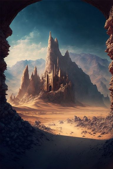 Midjourney Showcase Dwarven Fortress, Digital Art Magic, Arid Landscape, Realistic Render, Deserts Of The World, Desert Mountains, Art Magic, Dark City, Desert Art