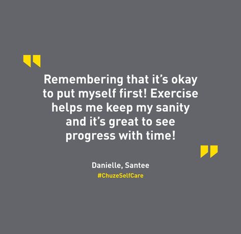 "Remembering that it's okay to put myself first! Exercise helps me keep my sanity and it's great to see progress with time!" - Danielle #ChuzeSelfCare self-care quotes, self-care motivation, fitness quotes, workout quotes, positivity. Self Care Workout Quotes, Self Care Gym Quotes, Workout Progress Quotes, Personal Record Quotes Fitness, Exercise Everyday Quotes, Sanity Quotes, Local Gym, Health Club, Care Quotes