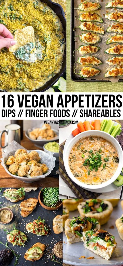 New Year's Eve is around the corner, and what better to serve at your gatherings than some fun, vegan appetizers? In this round up you'll find a variety of dips and finger foods ranging from light eats to the... not-so-healthy. Vegan Finger Foods, Vegan Apps, Vegan Appetizers Recipes, Vegan Party Food, Healthy Vegan Snacks, Vegan Appetizers, Finger Food Appetizers, Snacks Für Party, Appetizer Dips