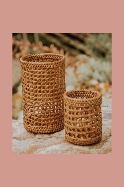 Candle Holders Wedding Rattan, Wicker Candle Holder, Rattan Lantern Wedding, Wicker Candle Lanterns, Rattan Candle Lantern, Bali Decor, Traditional Tea, Hipiwe Rattan Serving Tray, Bamboo Weaving