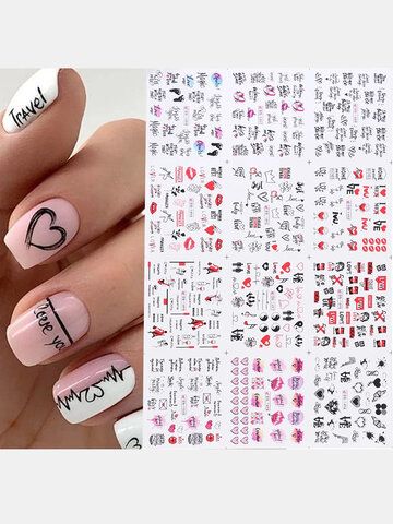 Valentines Manicure, Valentines Romantic, Cartoon Nail Designs, Nail Stickers Designs, Film Cut, Water Sticker, New Years Nail Art, Letter Flower, Christmas Nail Stickers