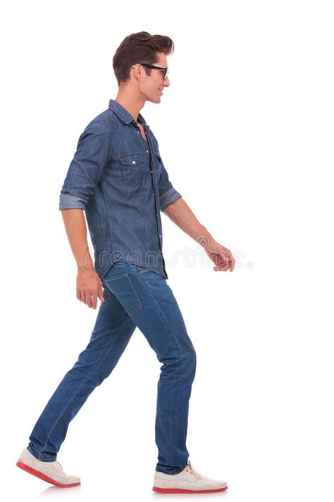 Side view of man walking. Side view of a casual young man walking and looking fo #Sponsored , #ad, #Sponsored, #view, #young, #fo, #man Man Walking Side View, Walking Side View, Walking Poses, White Stock, Design Painting, Of Model, Pose References, Photo Images, Side View