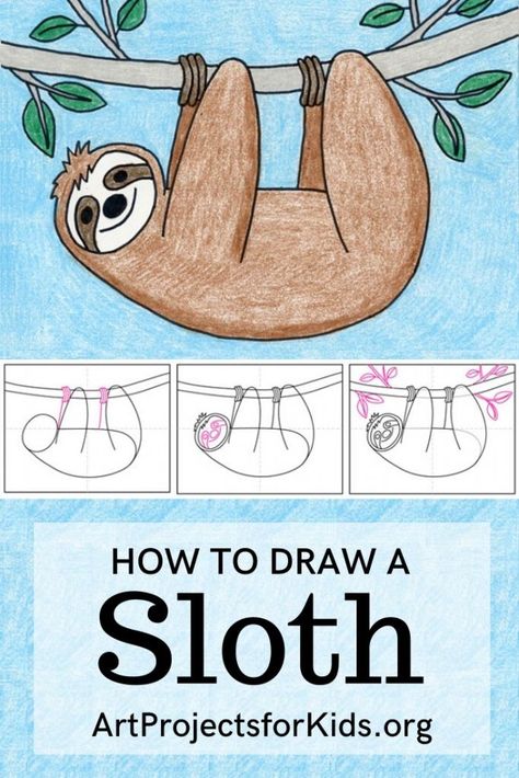 Learn how to draw a Sloth with this fun and easy art project for kids. Simple step by step tutorial available. #howtodraw #artprojectsforkids  #sloth Sloth Drawing, Art Education Projects, Drawings For Boyfriend, Sloth Art, A Sloth, Easy Art Projects, Homeschool Art, Learn How To Draw, Art Drawings For Kids