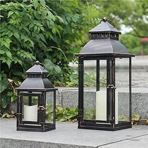 NEEDOMO Lanterns Decorative Outdoor&Indoor, Set of 2 (17"&10") Bronze Metal Lantern Decor with Glass, Candle Holder for Porch, Patio, Garden, Balcony, Wedding, Table Centerpiece Decorations Floor Lanterns Decor, Balcony Wedding, Farmhouse Front Porch Decor, Floor Lanterns, Porch Fireplace, Lantern Decor, Farmhouse Patio, Table Centerpiece Decorations, Lantern Candle Decor