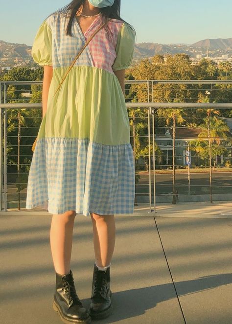 Gingham Patchwork Dress, Dress And Docs, Gingham Patchwork, Patchwork Dress, Gingham Dress, Doc Martens, Favorite Dress, Design Inspo, Gingham