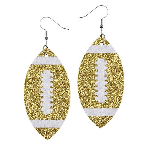 Leather Football Earrings, Football Jewelry, Vintage Disco, Football Earrings, Glitter Jewelry, Football Accessories, Orange Earrings, Glitter Earrings, Football Design