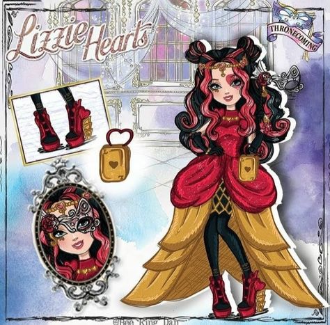 Lizzie Hearts Fanart, Ever After High Thronecoming, Ever After High Lizzie Hearts, Ever After High Oc, Rosanna Pansino Nerdy Nummies, Ever After High Rebels, Ever After Dolls, Lizzie Hearts, Disney Themed Outfits