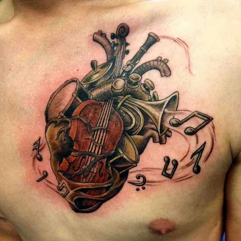 Love music Music Heart Tattoo, Human Heart Tattoo, Arte Jazz, 16 Tattoo, Guitar Tattoo, Music Tattoo Designs, Theme Tattoo, R Tattoo, Music Tattoo