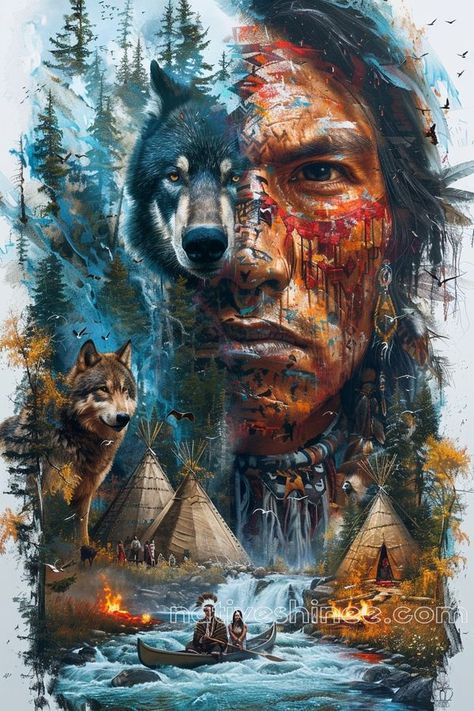 Indian Wolf, Native American Warrior, American Tattoos, Native American Heritage, The Wolf, Ancient Wisdom, American Heritage, Native American Art, Photoshop Tutorial