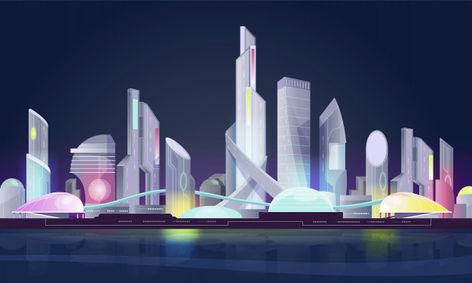 Futuristic skyline city | Premium Vector #Freepik #vector #city Futuristic City Skyline, Futuristic Skyline, City Outline, City Sketch, Nostalgic Pictures, City Silhouette, Space City, Futuristic City, Environment Design