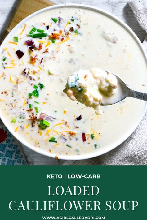 Cauliflower Soup Keto, Loaded Cauliflower Soup, Soup Keto, Loaded Cauliflower, Egg Diet Plan, Boiled Egg Diet Plan, Hearty Soup, Low Carb Low Sugar, Lost 100 Pounds