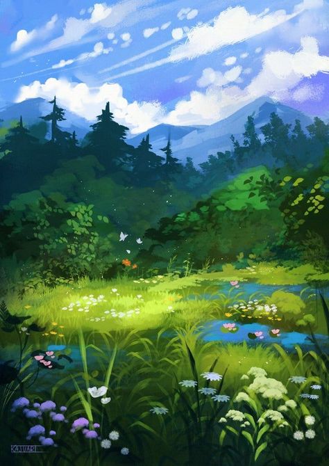 Environment Painting, Grassy Field, Landscape Concept, Background Drawing, Arte Sketchbook, Environment Art, Digital Painting Tutorials, Fantasy Art Landscapes, Landscape Illustration