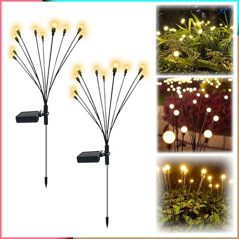 2PCS 10 Head Solar Powered Firefly Lights, 10 LED Outdoor Waterproof Solar Starburst Swaying Garden Lights, Swaying When Wind Blows Solar Garden Lights Outdoor Decorative String Lights Decorative Solar Garden Lights, Decorative Solar Lights, Solar Patio Lights, Solar Garden Lights, Firefly Lights, Halloween Garden, Solar Powered Lights, Garden Lights, Solar Lanterns