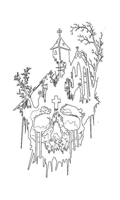 Graveyard Tattoo Stencil, Dark Tattoo Stencil, American Traditional Horror, Bloodborne Tattoo, Mens Face Tattoos, Graveyard Tattoo, Gotik Tattoo, Half Sleeve Tattoo Stencils, American Traditional Tattoo Ideas