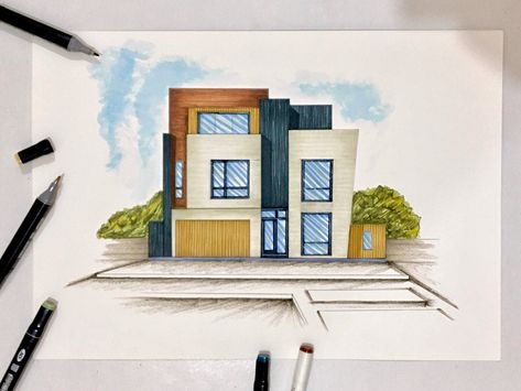 Villa sketch Villa Sketch, Coloring Drawing, House Sketch, Concept Diagram, Modern Villa, Colorful Drawings, Freelancing Jobs, Villa, Sketch