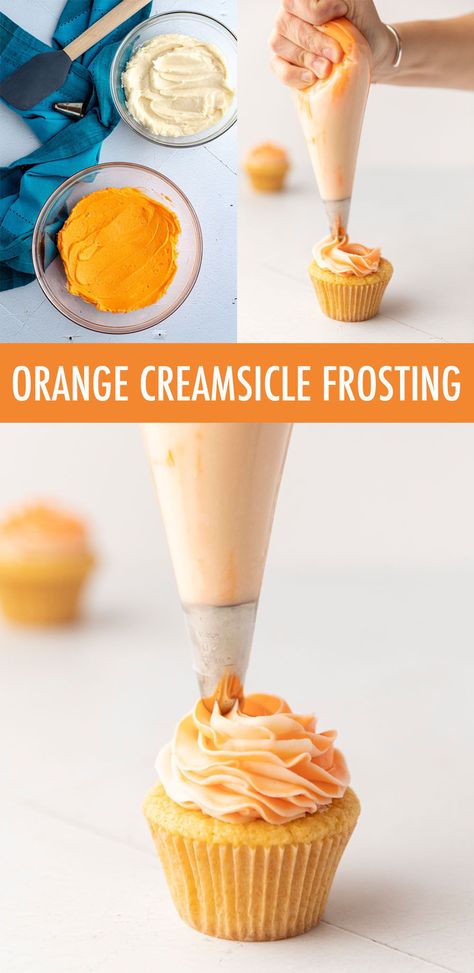 Orange Buttercream Frosting Recipe, Orange Creamsicle Cupcakes, Frost Cupcakes, Cookies And Cream Frosting, Lemon Cupcake Recipe, Creamsicle Cake, Orange Cream Cheese, Cream Sauce Pasta, Orange Buttercream