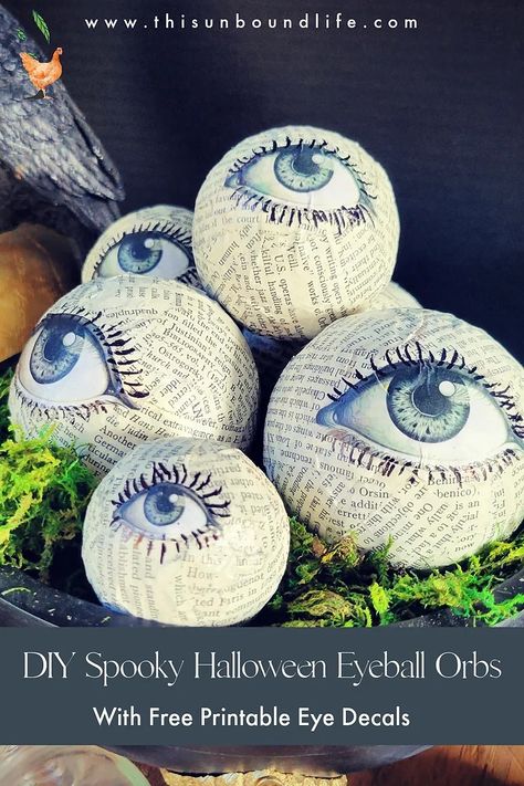 DIY Spooky Halloween Eyeball Orbs Paper Mache Eyeball, Halloween Eyeballs, Grandin Road, Botanical Beauty, Spooky Halloween, Paper Mache, Pumpkin Carving, Free Printable, Free Printables