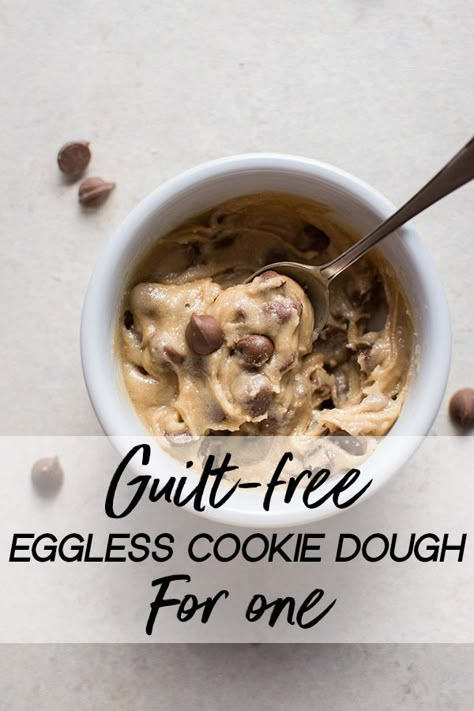 This easy eggless chocolate chip cookie dough for one is quick, creamy, and can be made without milk. You will love this single serving edible cookie dough! A quick fix for your sweet cravings! #cookiedough Single Serving Edible Cookie Dough, Single Serving Cookie Dough, Cookie Dough Vegan, Cookie Dough For One, Single Serve Cookie, Eggless Cookie, Eggless Cookie Dough, Egg Free Cookies, Eggless Chocolate Chip Cookies