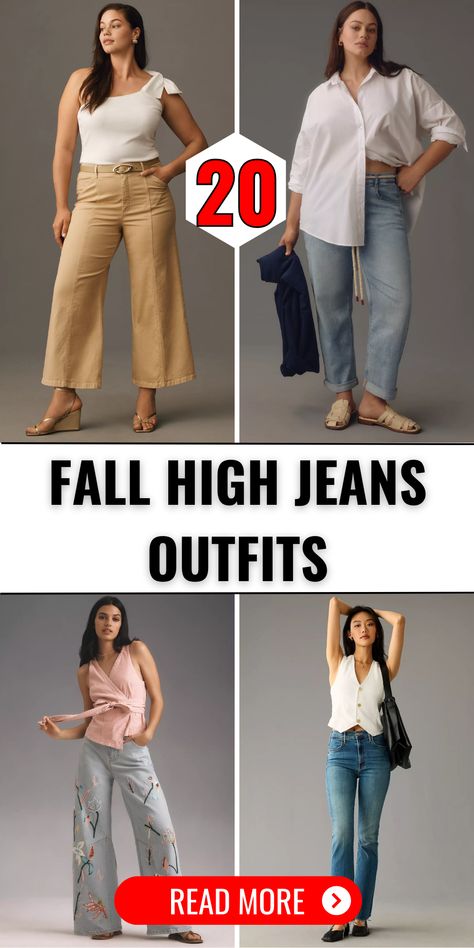 Explore 20 stylish high jeans outfits for women in 2024, featuring a range of sleek monochromes to embroidered denim. Perfectly paired with pants and trousers, these outfits highlight the versatility of high-rise jeans. Whether you prefer slim fit or waisted styles, there's something for everyone. From short and light blue jeans to tall and straight wide leg designs, find the perfect pair to tuck in your shirt and flaunt your curvy figure. Summer Jean Outfits 2024, High Rise Jeans Outfit Curvy, Jeans Styles For Women, Light Denim Outfit, High Rise Jeans Outfit, Cuffed Jeans Outfit, Wide Cuff Jeans, Light Blue Jeans Outfit, Jeans Outfit Fall