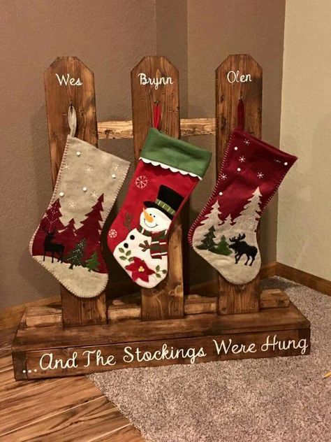 Wooden stocking hanger                                                                                                                                                                                 More Wooden Christmas Crafts, Stocking Holder, Christmas Stocking Holders, Stocking Hanger, Christmas Wood Crafts, Christmas Fireplace, Christmas Wood, Holiday Diy, Country Christmas