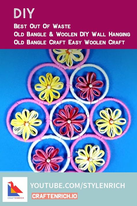 This handmade wall hanging is very beautiful & easy to make. Hope you all will like this innovative idea of beat out of waste. Beat Out Of Waste Craft Ideas, Waste Craft Ideas, Woolen Craft, Craft Easy, Handmade Wall Hanging, Best Out Of Waste, Wall Hanging Diy, Glue Gun, Diy Wall