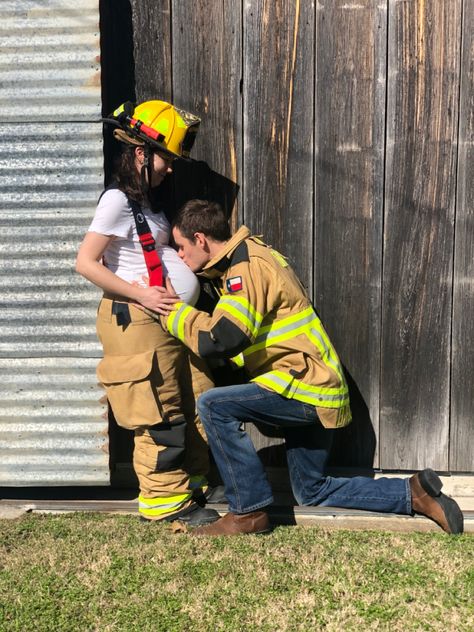 Firefighter Maternity Pictures, Firefighter Couple Pictures, Firefighter Pregnancy Announcement, Firefighter Couple, Office Workouts, Baby 2 Announcement, Firefighter Photography, Firefighter Baby, Firefighter Pictures