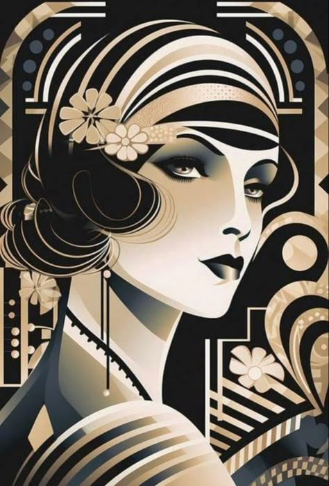 Art Deco Drawing, Art Deco Portrait, Lady Design, Art Deco Artwork, Art Deco Paintings, Frida Art, Motif Art Deco, Art Deco Illustration, Art Deco Lady