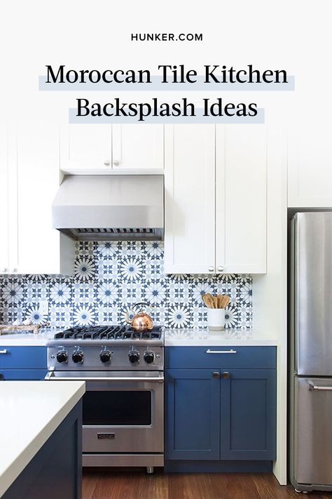 For a head-turning backsplash that will instantly add global flair to your culinary headquarters, look no further than these six Moroccan tile backsplash ideas. #hunkerhome #moroccan #moroccantile #backsplash #backsplashideas #kitchenbacksplash Moraccon Theme Tiles Kitchen, Moroccan Kitchen Backsplash, Moroccan Tiles Kitchen Backsplash, Tile Backsplash Kitchen Ideas, Moroccan Tiles Kitchen, Moroccan Style Kitchen, Moroccan Backsplash, Moroccan Tile Backsplash, Backsplash Kitchen Ideas