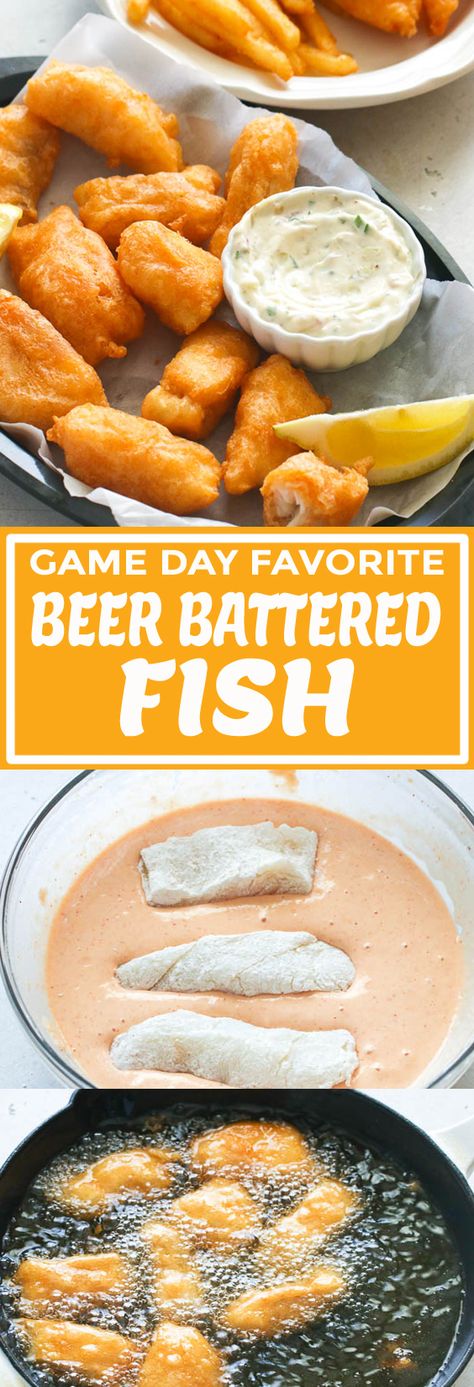 Beer Battered Fish Recipes, Baked Fish Recipe, Fish Batter Recipe, Lemon Cream Sauce, Beer Battered Fish, I Like Beer, Beer Battered, Batter Recipe, Battered Fish