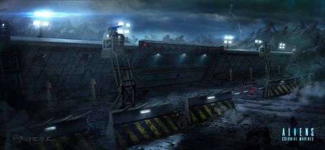 ArtStation - ACM Base Gate, Pablo Palomeque Cover Art Inspiration, Scifi Wall, Sci Fi Base, Post Apocalyptic City, Aliens Colonial Marines, Colonial Marines, Space Video, Royal Wallpaper, Sci Fi Building