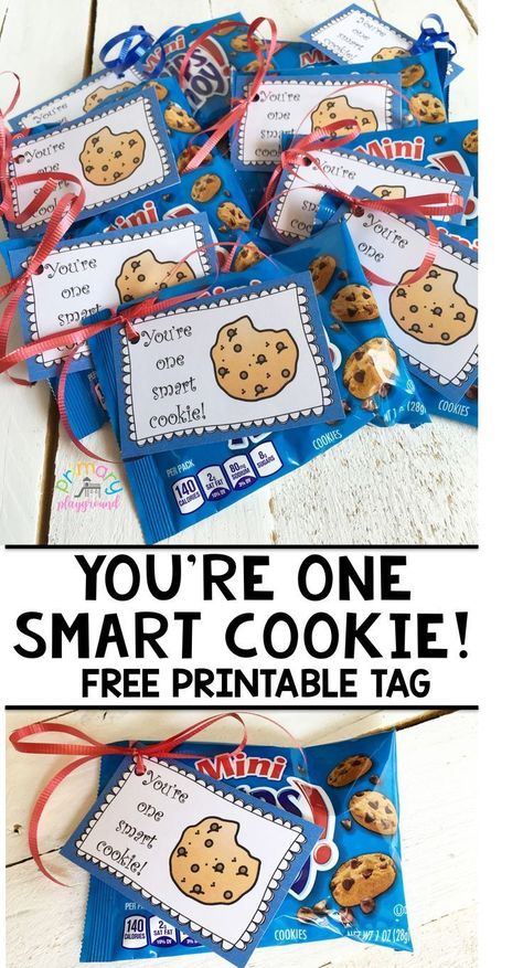 You're One Smart Cookie! Free Printable Tag - #endoftheyeargift #graduationgift #kindergraduation One Smart Cookie Free Printable, Smart Cookie Printable, Testing Treats For Students, Testing Treats, Cookie Tags, One Smart Cookie, School Testing, Free Printable Tags, School Treats