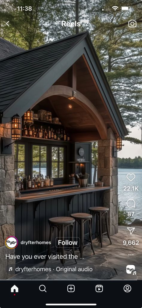 Lakeside Bar Ideas, Stone Lake House, Bar Ideas, Lake House, Cabin, Lake, Bar, Stone, The Originals